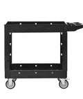 Heavy Duty Two Tier Rolling Utility Cart Built Like A Tank With Super Smooth Locking Casters Ergonomic Handle supports 600 pounds, matte dark gray.