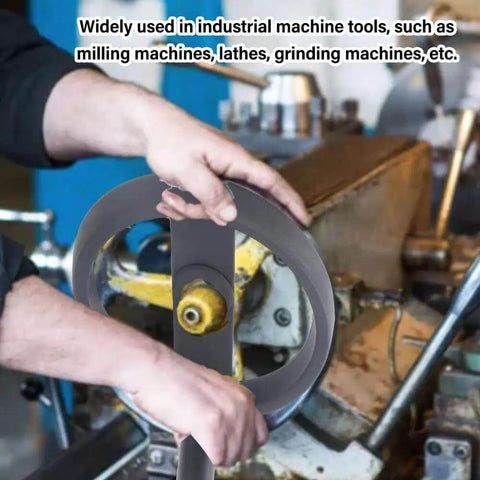 Beefy Durable Insulated Plastic Hand Wheel With Revolving Handle, 7.87 Inch Outer Diameter, used on lathe machine close-up