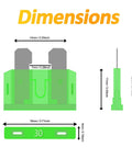 Dimensions of Built Tough Standard Blade Fuses Assortment Kit 30 Pack Automotive Electrical Replacement For Cars Trucks Boats And Suv.