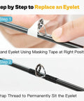Ultimate Fishing Rod Repair Kit With All In One Supplies For Eyelet Replacement shown step by step using tape and thread