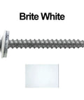 Workhorse Brite White Metal Roofing Screws With Hex Washer Head And Waterproof Epdm Seal For Tough Siding Jobs Two Inch Five Eighth self tapping fastener with seal.