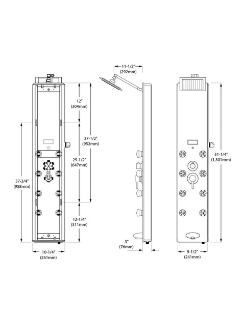 52 Inch Wall Mounted Aluminum Shower Panel Tower With Giant Rainfall Showerhead And Eight Adjustable Massage Jets For A Total Home Spa Vibe And Butter Smooth Flow