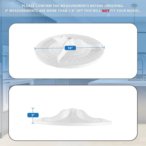 Beefy Replacement Wash Plate For Washers W10752283 W10609476 AP5956378 PS10064549 W10834890 with dimensions 16x3 inches