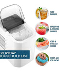 No Sweat Countertop Bullet Ice Cube Maker With 1.1 Liter Tank drops fresh ice for cocktails and smoothies with a compact design.