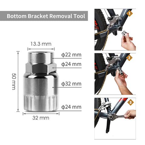 Bottom bracket removal tool in Six Piece Bicycle Repair Tools Kit For Mountain And Road Bikes, Pro Grade Cassette And Sprocket Removal Set