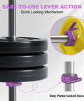 Heavy Duty 2 Inch Barbell Clamps Set Of Two Quick Release Weight Clips With Grippy Anti Slip TPR Lining Secure Weightlifting Collars For Home Gym Or Pros Use Purple