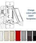 Diagram of Decora Slide Dimmer Switch For Dimmable LED Halogen And Incandescent Bulbs DSL06-1LZ with six color faceplates shown