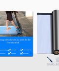 Person laying down No Sweat Heavy Duty Self Adhesive Roofing Felt Weatherproof Sealing Membrane Aluminum Foil Tape underlayment roll.