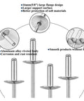 30 Pcs Large Flange Blind Rivets Aluminum Pop Rivet Kit 5/8 In Diameter 16 Mm 4.8x25mm Length Ideal For Soft Materials And Splicing Durable Corrosion Resistant Rivets. close-up of aluminum blind rivets with large flange