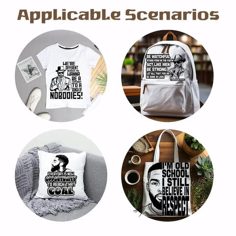 Dope Man Quotes Iron On Patches Set Of 4 Heat Transfer Stickers for T shirts, backpacks, featuring bold black and white quotes.