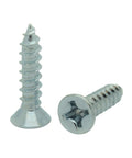 Top Shelf Zinc Plated Wood Screws Size Number Four By Half Inch Flat Head Silver Fasteners close-up of two screws