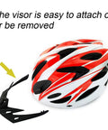 Adult Bike Helmet For Mountain And Road Rides One-Piece Adjustable Fit Lightweight About 200g Impact-Resistant PVC/PC Shell White and Red with detachable visor