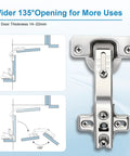 Slick Self Closing Corner Cabinet Hinges For Lazy Susan Doors With Smooth Zero Slam Soft Close Action Easy Install, 135 degree opening.