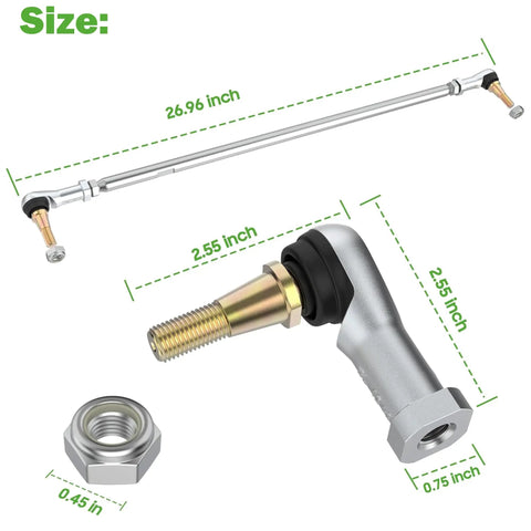 Must-Have Golf Cart Tie Rod Assembly Left And Right For EZGO Gas And Electric Carts 2001 Up 26 Inch Fits TXT Shuttle ST Express And More With Part Numbers 70876-G02 70902-G01 70902-G02 01069-G01 01069-G02, 26.96-inch tie rod with ball joint ends