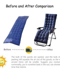 Comfy Patio Chaise Lounger Cushion With Thick Padding And Six Tie Straps Before and After Fluff Up on Lounge Chair
