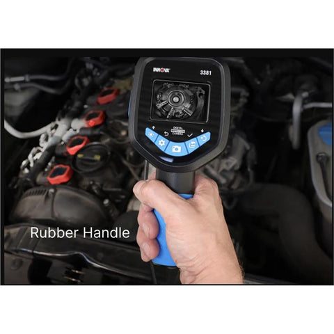 Hand holding HD Borescope Inspection Camera with 2.8 Inch IPS Display and 8 LED Illumination examining engine area
