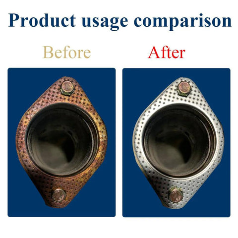 Exhaust flange gaskets, 3-inch, 2-pack; perforated metal, high-temperature reinforced, rusted vs cleaned side-by-side