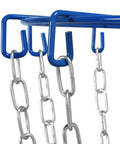 Close-up of blue steel top with 12 galvanized chains on a Portable Disc Golf Basket Target With 12 Chains, Sturdy Steel Base, Ground Stakes