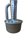 Outdoor Smudge Pot Heater With Heat Dish For Long Night Warmth, 7 Gallons Diesel Burn, metal design, heat coil on top.