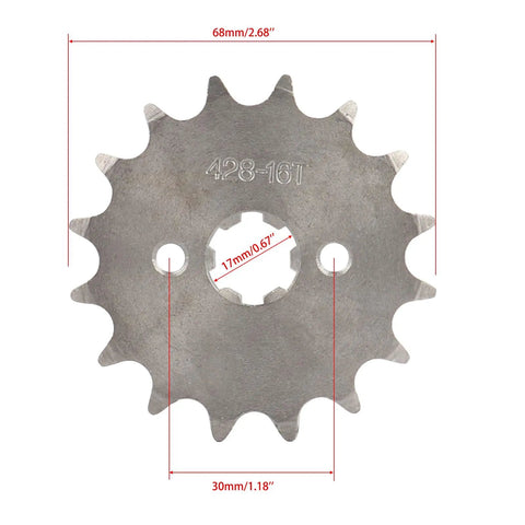 428 Chain Sprocket Kit With Front 16T 17mm Bore And Rear 37T Sprockets Plus Chain Breaker For Chinese 50cc To 190cc Pit Dirt Trail Quad ATV Motor Bikes, showing front sprocket