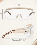 Heavy Duty Safety Goggles With No Sweat Anti Fog Lens And Wide Wraparound Vision Designed To Ride Along Comfortably Over Glasses, showing dimensions 6.7" x 2.55".