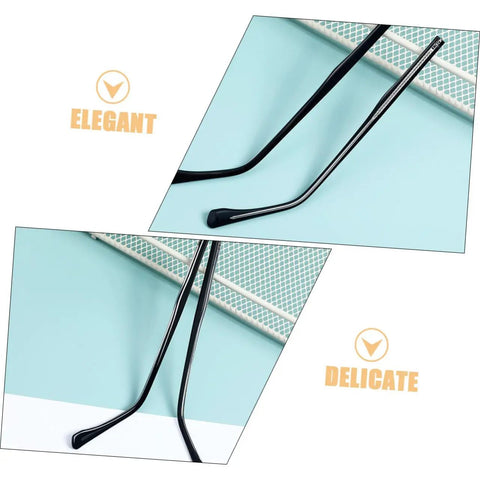 Two Pairs Metal Eyeglass Arms Replacement Kit With Black Temple Legs For Quick Fixes, shown in close-up view on light background