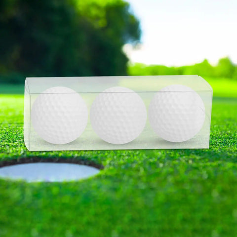 Three Piece Golf Ball Display Case Set on grass, Durable Plastic Ball Storage Boxes For Easy Transport, Show Off Your Golf Collection