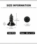Pro Grade 304 Stainless Steel Self Tapping Screws For Wood And Sheet Metal 100 Pack size #4 x 1/4 with dimensions displayed.