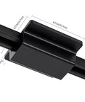 Close-up of black floating canopy connector from 13 Ft H Type Track Lighting Rails Kit in Black with dimensions shown