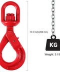 Rugged As Nails 3/8 Inch Swivel Self Locking Eye Hook, Grade 80 Forged Alloy Steel, 6945 Lbs Working Load Limit, red finish and 10.5 inch size