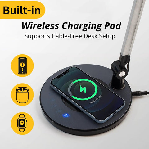 LED Architect Desk Lamp With Wireless Charger And Adjustable Swing Arm For Your Home Office base with wireless charging phone