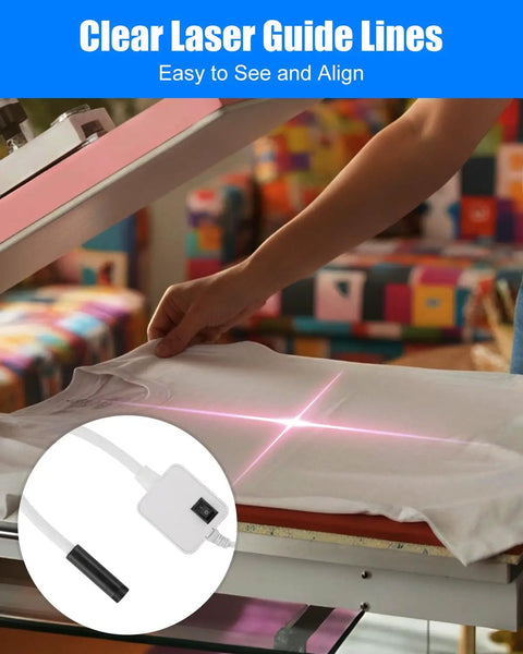 Laser Alignment Tool for Heat Presses, Crosshair Guide for Hat and T Shirt Press Machines showing clear laser lines on fabric