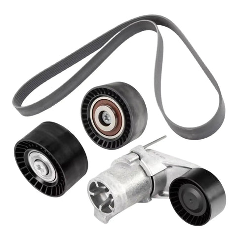 Upgrade Your Ride With This 3PC Serpentine Belt Tensioner And Idler Pulley Kit For BMW F02 F07 F10 X5 E70 F15 X6 E71 F16 N55 To Stop Screaming Belts And Ensure Smooth Performance Under Any Load Conditions. 3-piece BMW N55 belt tensioner kit with two idler pulleys and serpentine belt