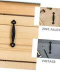 Vintage Zinc Alloy Cabinet Door Handles 10 Pack Black Curved Gate Pulls shown on wood and gray surfaces