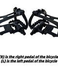 Alloy-Composite Bike Pedals With Adjustable Toe Clips And Straps For A Smooth 360 Degree Spin, Dual Sealed Bearings For Power Transfer, All Weather IP67 Seal, Lightweight, Ready For Spin Classes, Peloton, Schwinn, Road And Mountain Bikes, shown in pair view with one right and one left pedal.
