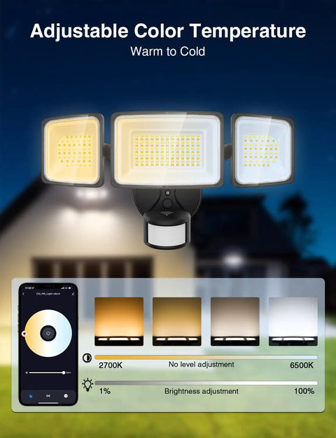 100W Smart LED Security Flood Light With Motion Sensor, Outdoor WiFi Flood Light Alexa App Control, adjustable color