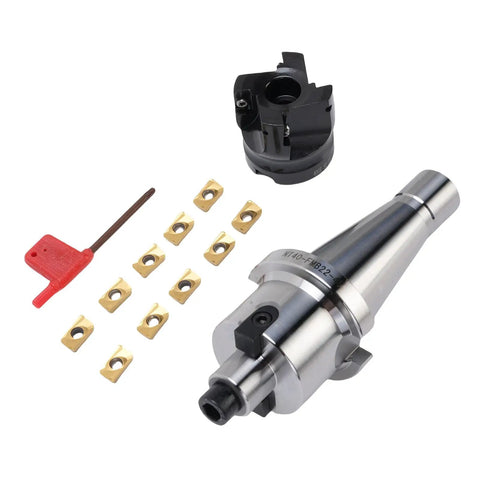 Essential CNC Milling Gear Kit Featuring NT40 FMB22 High Speed Face End Mill Holder With Indexable Cutter And Ten Pieces Of APMT1604 Carbide Inserts for precision machining.