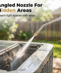 Heavy Duty High Pressure Washer Wand With Hydro Jet Power Spray Attachment cleaning an outdoor surface; angled nozzle emphasis.