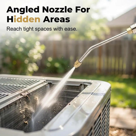 Heavy Duty High Pressure Washer Wand With Hydro Jet Power Spray Attachment cleaning an outdoor surface; angled nozzle emphasis.