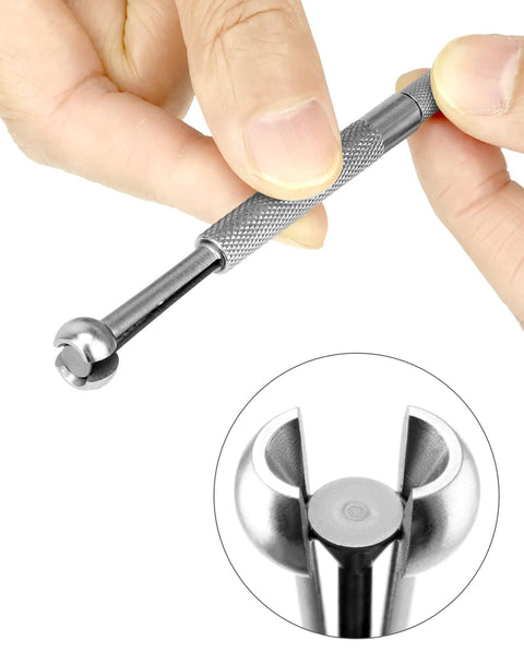 QWORK stainless steel telescoping bore gauge; knurled handle, side view of measurement end