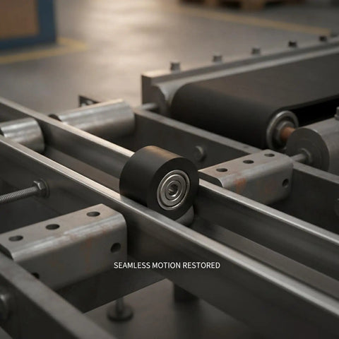 Heavy Duty Pu Coated Bearing Roller Wheel For Industrial Conveyor Systems And Sliding Door Tracks With Durable Steel Core rotating in track.