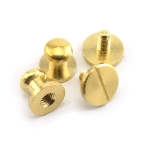 Top Notch Solid Brass Sam Browne Screw Studs With Nail Round Rivet Ends, 6mm heads, durable brass for DIY projects.