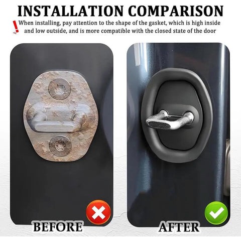 Before and after comparison of Tough As Nails Silicone Car Door Lock Cover For Nissan Pathfinder 2022 To 2026 installation.
