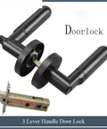Solid Zinc Alloy Door Lock Handle With A Smooth Spherical Knob For Bedroom And Bathroom, Heavy Duty Three Pole Lock Mechanism, Black