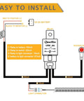 Wiring diagram for Light Bar Wiring Harness Kit With Handlebar Switch For 12V LED Bars And Fog Lights, 180W Max, 40A Relay, Fuse.