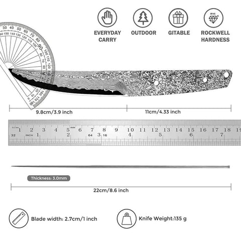 Ultra Sharp Meat Cleaver For DIY Damascus Steel Blank Blade Knife Kit dimensions and measurements shown with ruler.