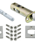 Latch and screws from New York Plate With Victorian Knob Passage Door Hardware Set, Two And Three Quarters Backset, Satin Nickel Finish