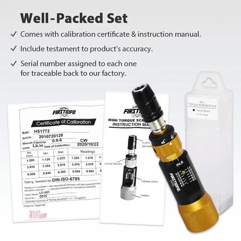 Pro Grade Ultra Precision Torque Limiting Screwdriver For Electronics And Delicate Gear with calibration documents and case