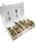 50 Piece Lynch Locking Pin Set M4.5 M6 M8 M11 in plastic box