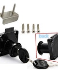 Rock Solid Zinc Alloy Drawer Lock For Wooden Cabinets Desks And Mailboxes Keyed Hardware with keys and screws displayed